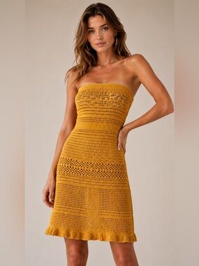 Lulu's Mustard Yellow Crochet Swim Cover-Up